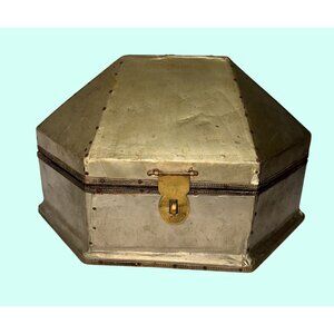 Antique Hexagonal Metal Jewelry Box With Latch Closure